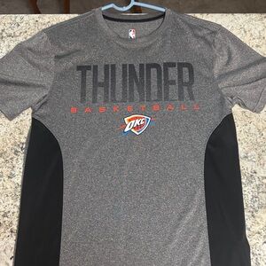 NBA OKC Thunder Gray and Black Short Sleeve Performance Tee with Red Accent